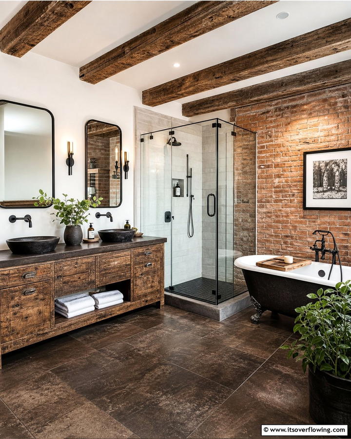 Rustic Spa Vibes with Modern Touches - 30 Serene Spa Decor Ideas for a Relaxing Bathroom Retreat