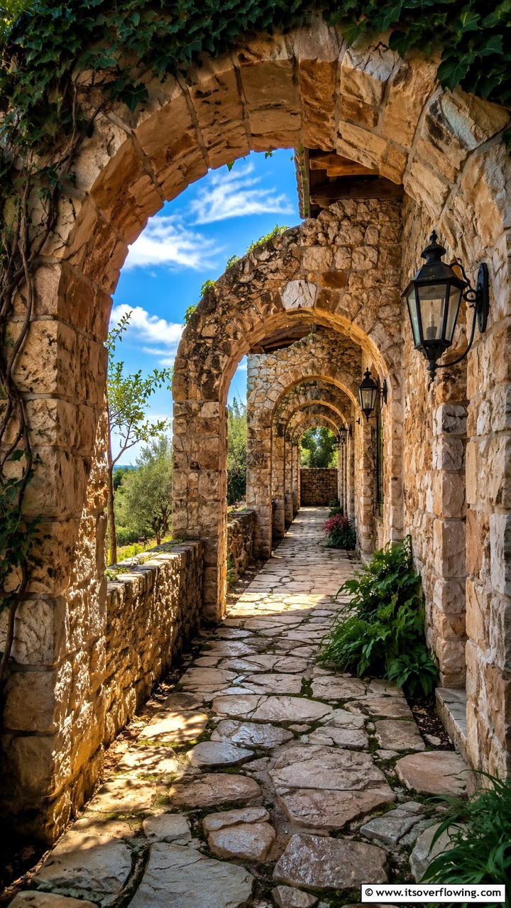 Rustic Stone Arch Walk - 30 Covered Walkway Ideas for All-Weather Charm