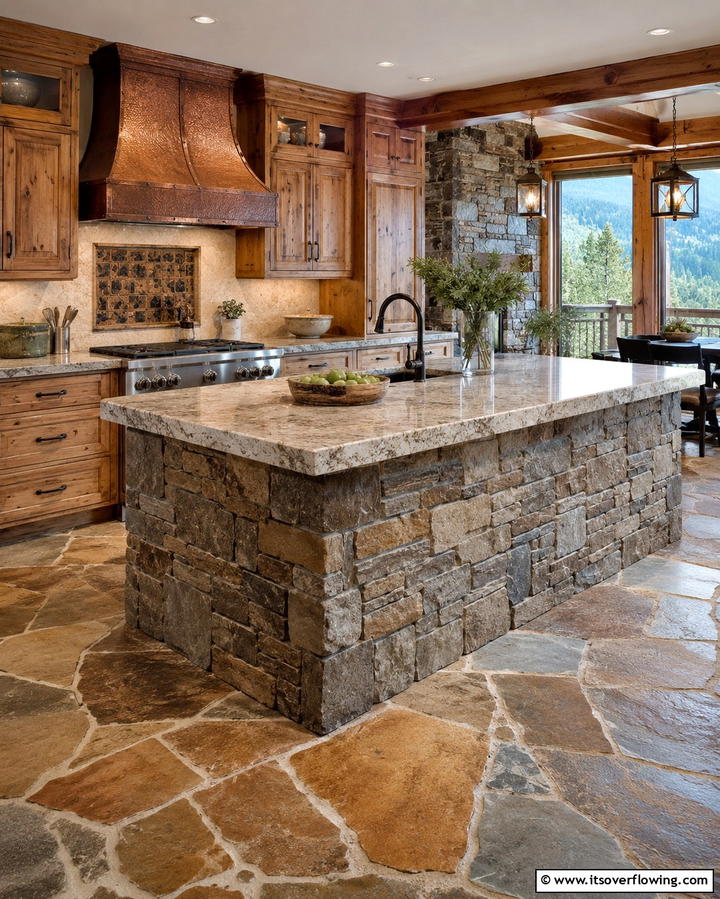 Rustic Stone Base - 25 Rustic Kitchen Island Ideas for a Cozy Cooking Space