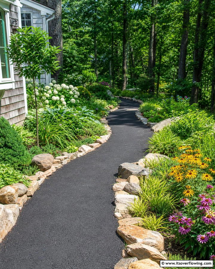 Rustic Stone Border for Asphalt Walkways - 20 Asphalt Walkway Ideas for Durable Pathways