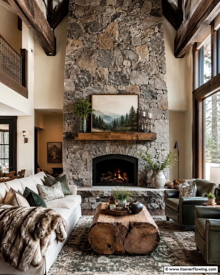 Rustic Stone Charm - 25 Fireplace Accent Wall Ideas for a Stunning Focal Point