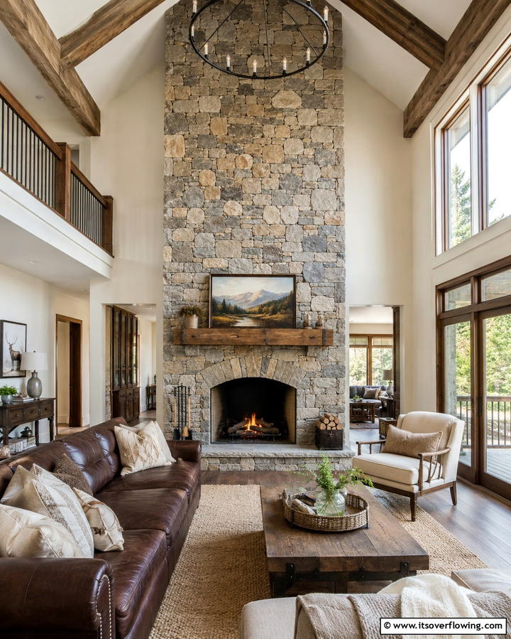 Rustic Stone Charm - 25 Floor to Ceiling Fireplace Ideas- Stunning & Modern