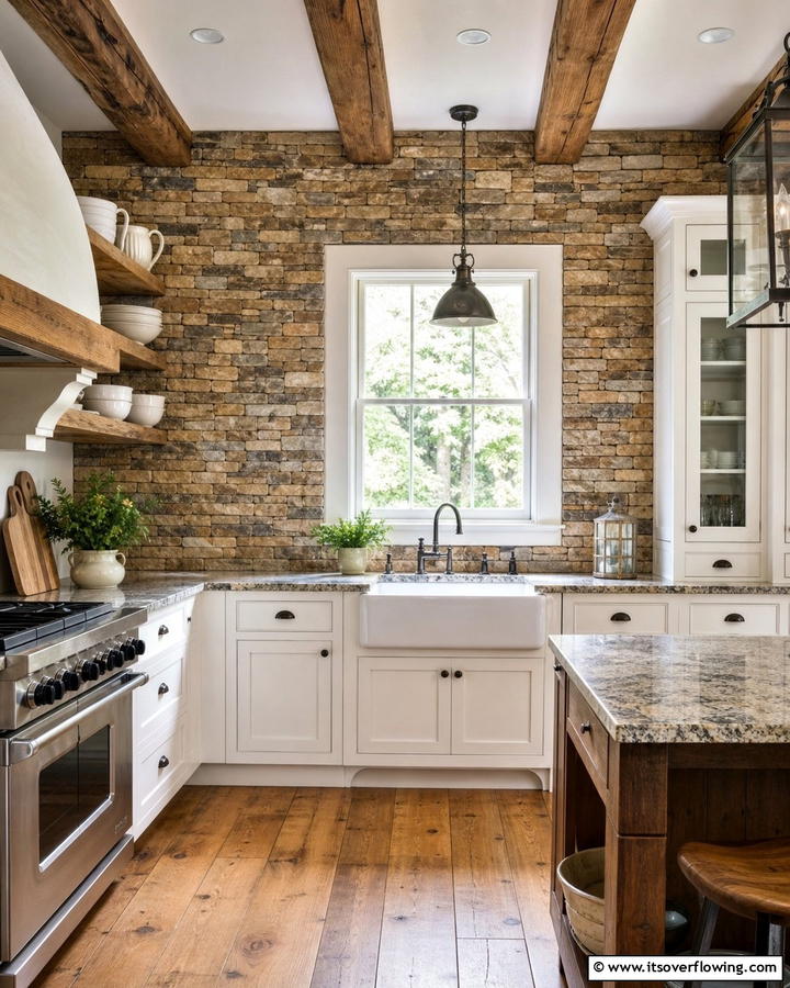 Rustic Stone Charm - 21 Backsplash Ideas for White Cabinets and Granite Counters