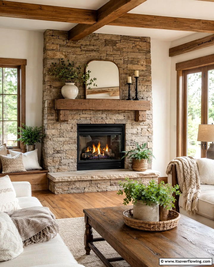 Rustic Stone Clad Corner Gas Fireplace - 25 Cozy Corner Gas Fireplace Ideas for Your Home