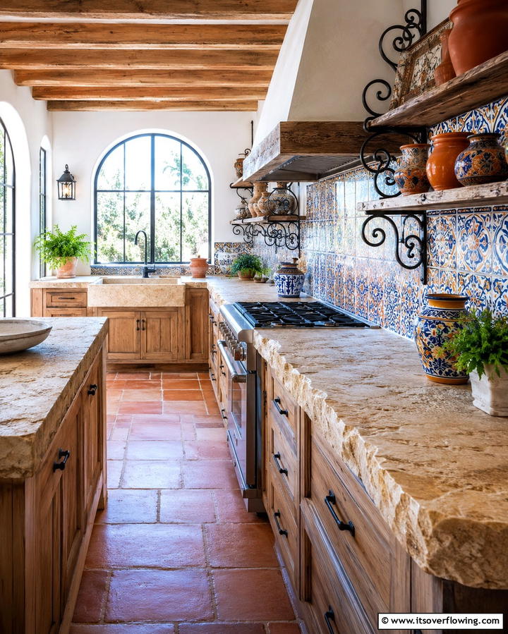 Rustic Stone Countertops - 30 Spanish Style Kitchen Ideas for Old-World Elegance