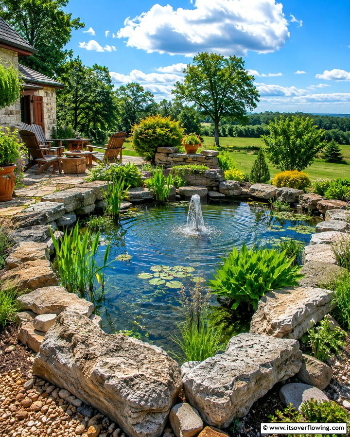 Rustic Stone Edged Pond - 30 Backyard Pond Ideas for Serene Water Features