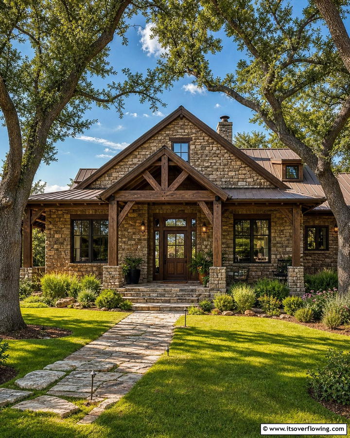 Rustic Stone Facade - 21 Ranch Home Curb Appeal Inspiration Ideas