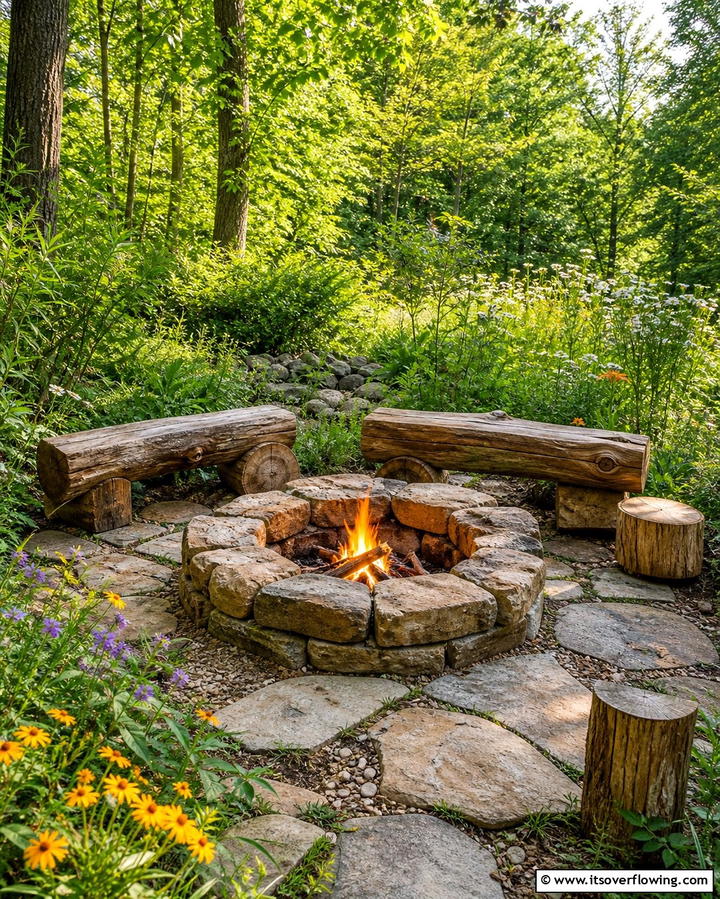 Rustic Stone Fire Pit - 25 Backyard Fire Pit Ideas for Cozy Landscaping