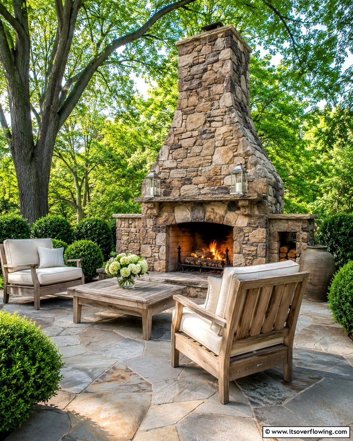 Rustic Stone Fireplace - 25 Outdoor Fireplace Ideas to Enhance Your Backyard