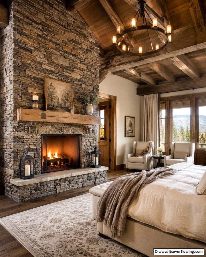 Rustic Stone Fireplace - 30 Bedroom Fireplace Ideas for Cozy Warmth & Ambiance