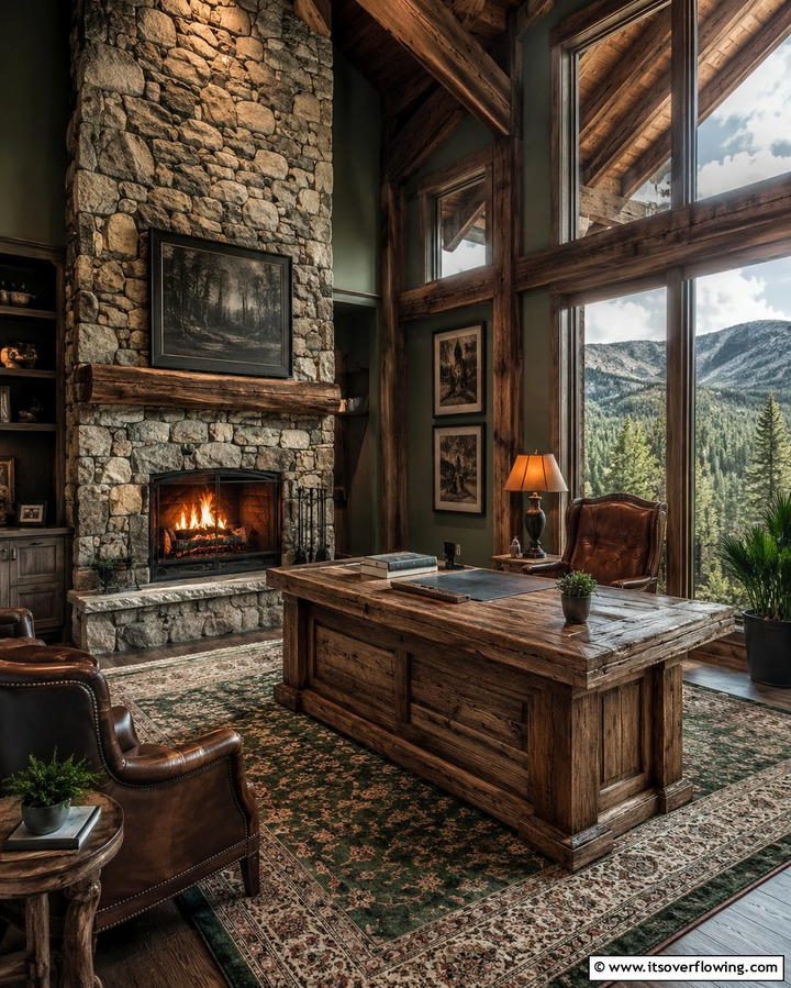 Rustic Stone Fireplace Office - 25 Home Office With Fireplace Ideas for Cozy Workspaces