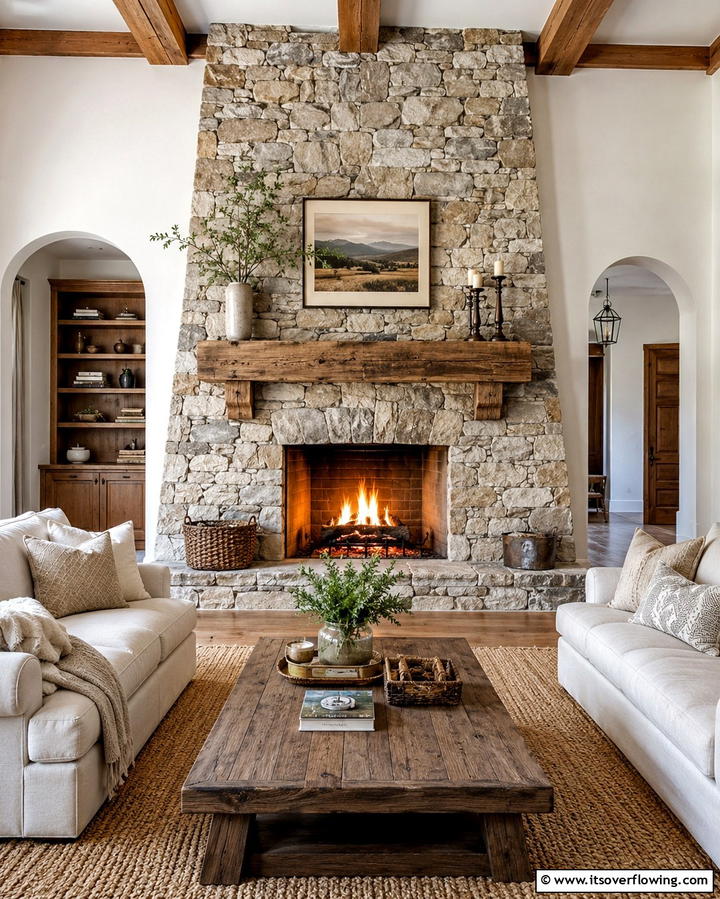 Rustic Stone Fireplace Wall - 30 Fireplace Wall Ideas to Transform Your Living Space