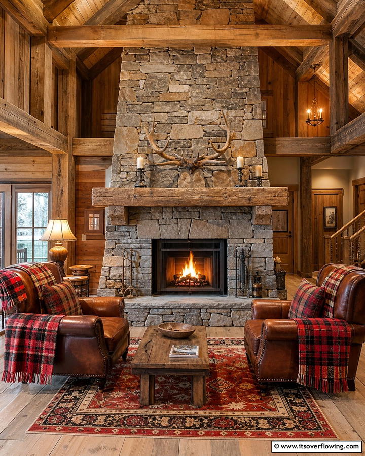 Rustic Stone Fireplace - 25 Cozy Cabin Fireplace Ideas for a Warm Retreat