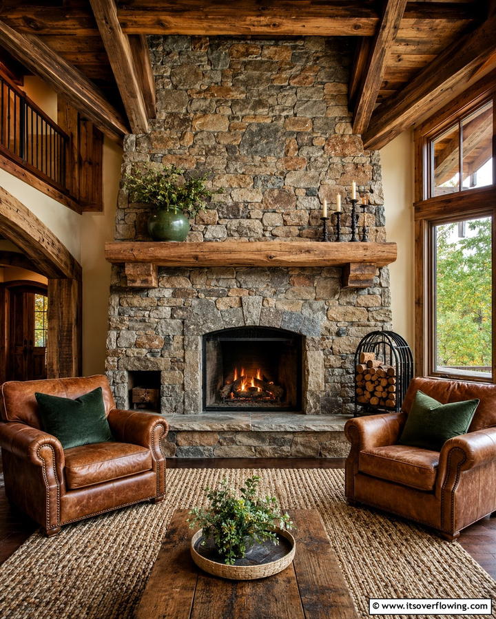 Rustic Stone FireplaceExact - 25 Cozy Living Room Fireplace Ideas for Warmth