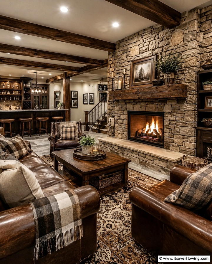 Rustic Stone FireplaceExact - 25 Cozy Basement Fireplace Ideas for Warm Gatherings
