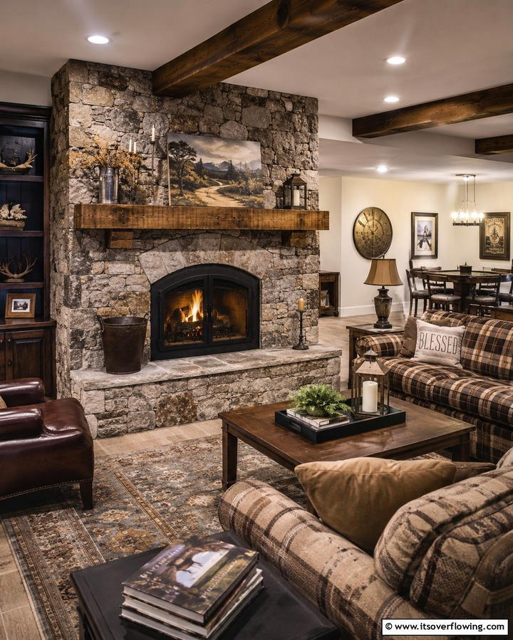 Rustic Stone FireplaceOne - 25 Cozy Basement Fireplace Ideas for Warm Gatherings