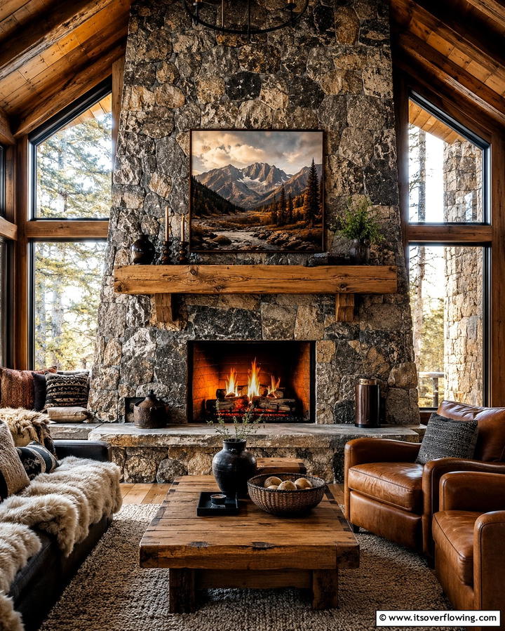 Rustic Stone Fireplaces for a Cozy Cabin Feel - 25 Rooms With Fireplaces and Vaulted Ceilings