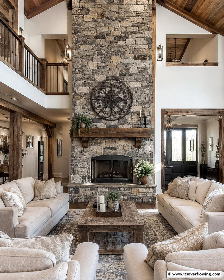 Rustic Stone Fireplaces - 25 Rustic Barndominium Interior Design Ideas