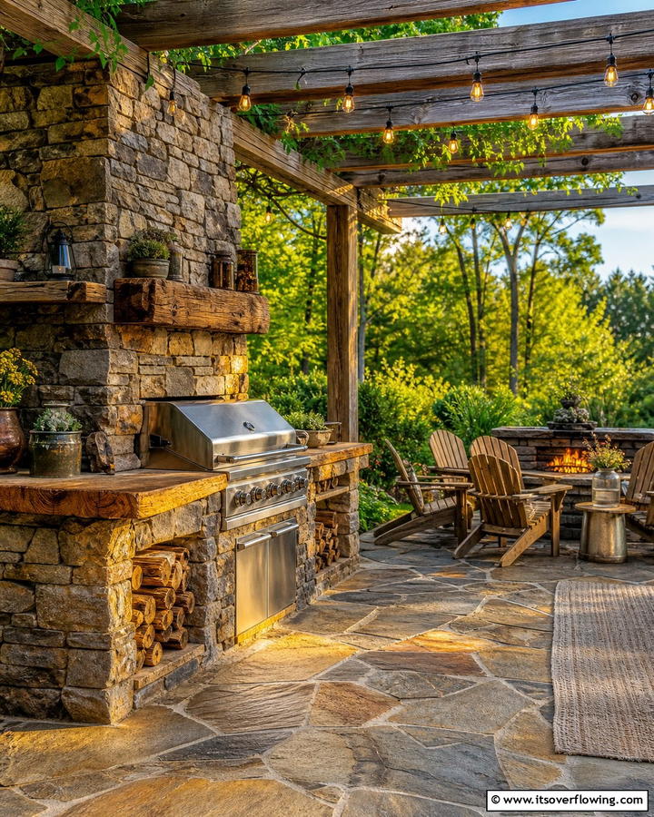 Rustic Stone Grill Oasis - 21 BBQ Area Ideas for the Ultimate Outdoor Cooking Experience