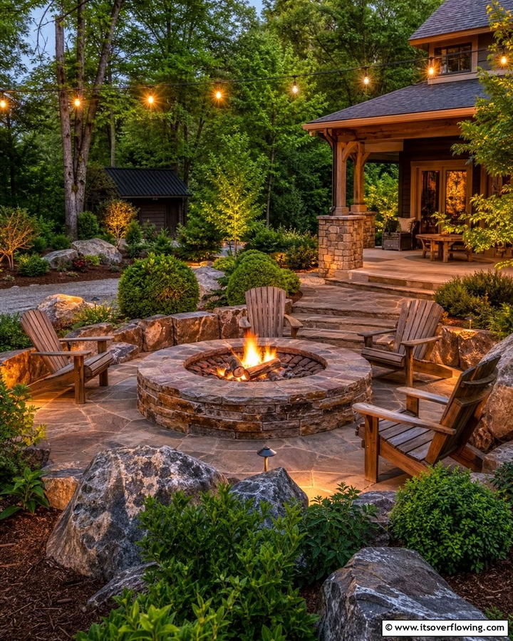 Rustic Stone Haven - 21 Fire Pit Ideas for Outdoor Gatherings and Cozy Nights