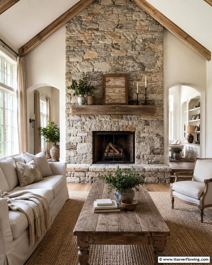 Rustic Stone Hearth Charm - 30 French Country Fireplace Ideas- Rustic Charm