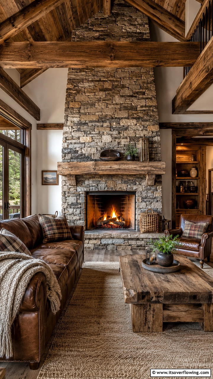 Rustic Stone Hearth Charm - 30 Fireplace Hearth Ideas to Elevate Your Living Room