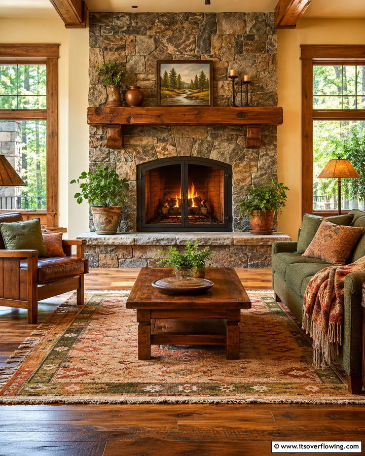 Rustic Stone Hearth - 25 Craftsman-style Fireplace Ideas- Classic & Elegant Designs