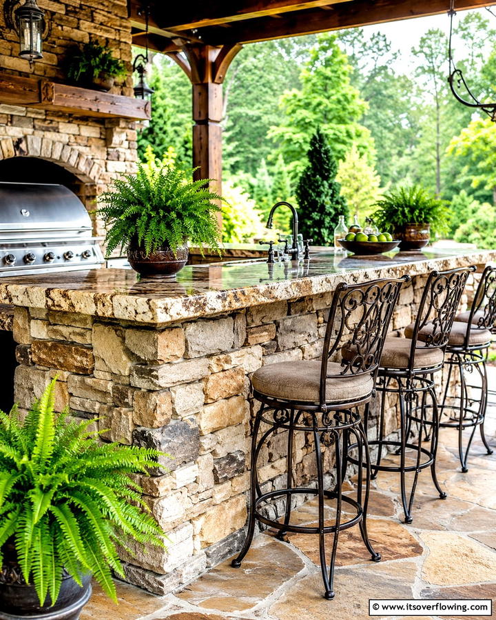 Rustic Stone Island - 25 Outdoor Kitchen Island Ideas for Entertaining