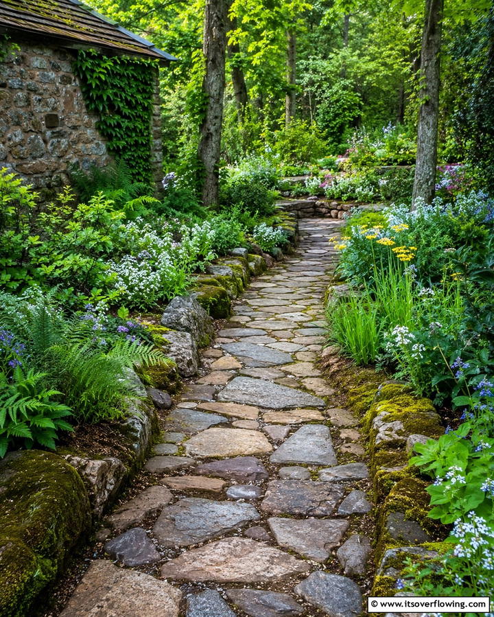 Rustic Stone Pathway - 30 Rock Walkway Ideas to Elevate Your Garden Design