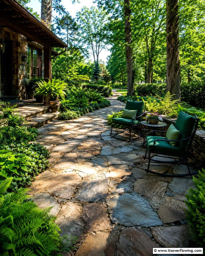 Rustic Stone Pathway Patio - 25 Front Yard Patio Ideas to Enhance Your Outdoor Space
