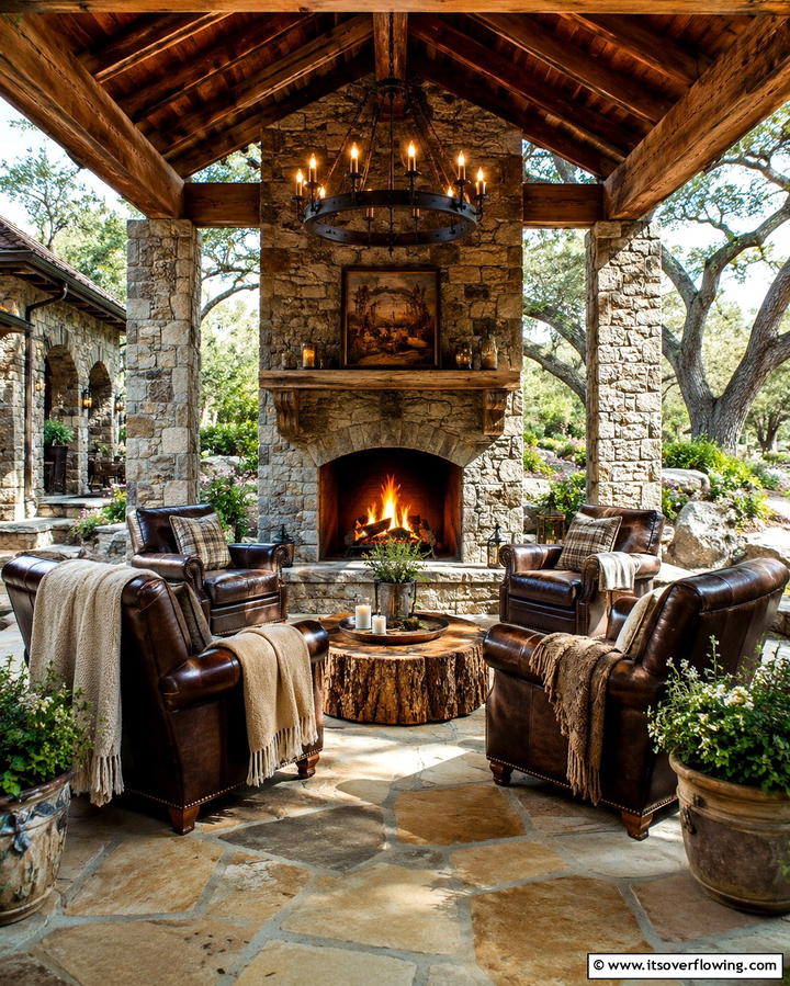 Rustic Stone Pavilion with Fireplace - 25 Backyard Pavilion With Fireplace Ideas for Cozy Nights