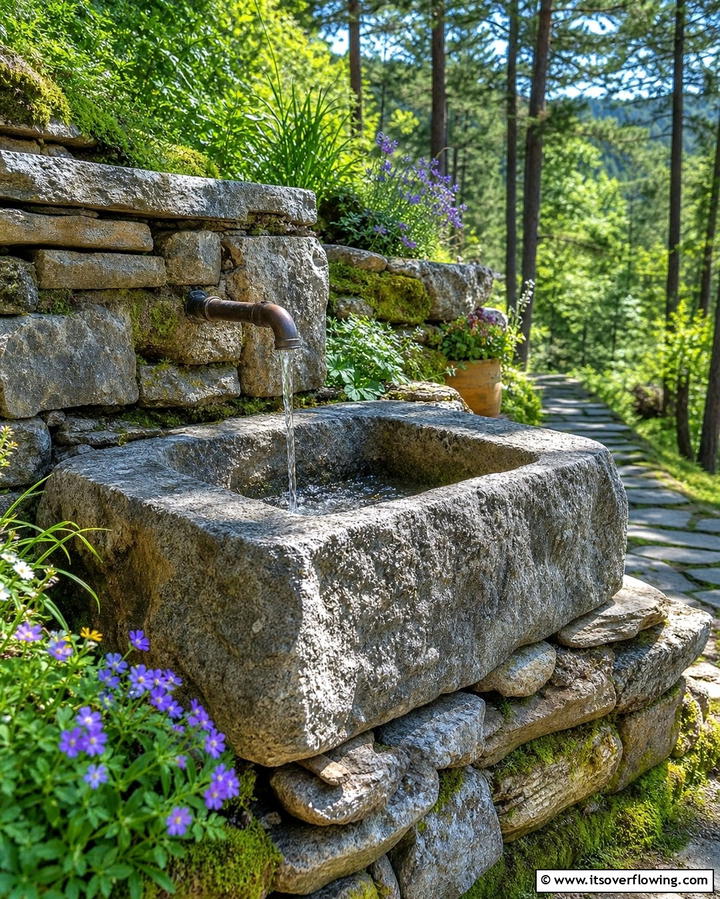 Rustic Stone Sink for Natural Charm - 25 Outdoor Sink Ideas for Functional Outdoor Spaces