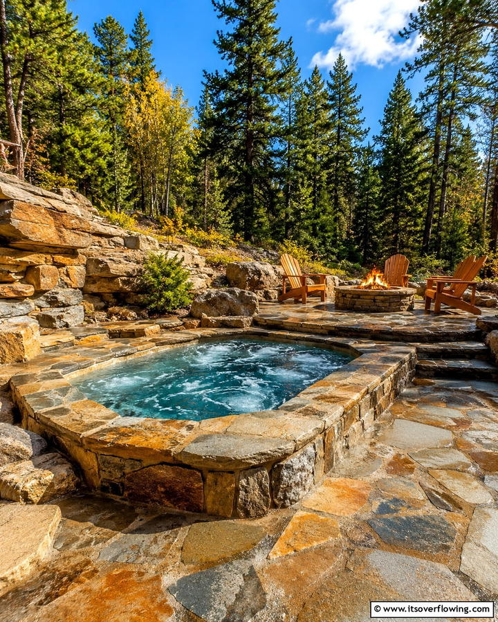 Rustic Stone Sunken Hot Tub - 20 Sunken Hot Tub Ideas for Relaxing Outdoor Spaces