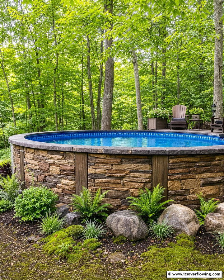 Rustic Stone Surround for a Natural Look - 25 Creative Above Ground Pool Ideas for Your Backyard