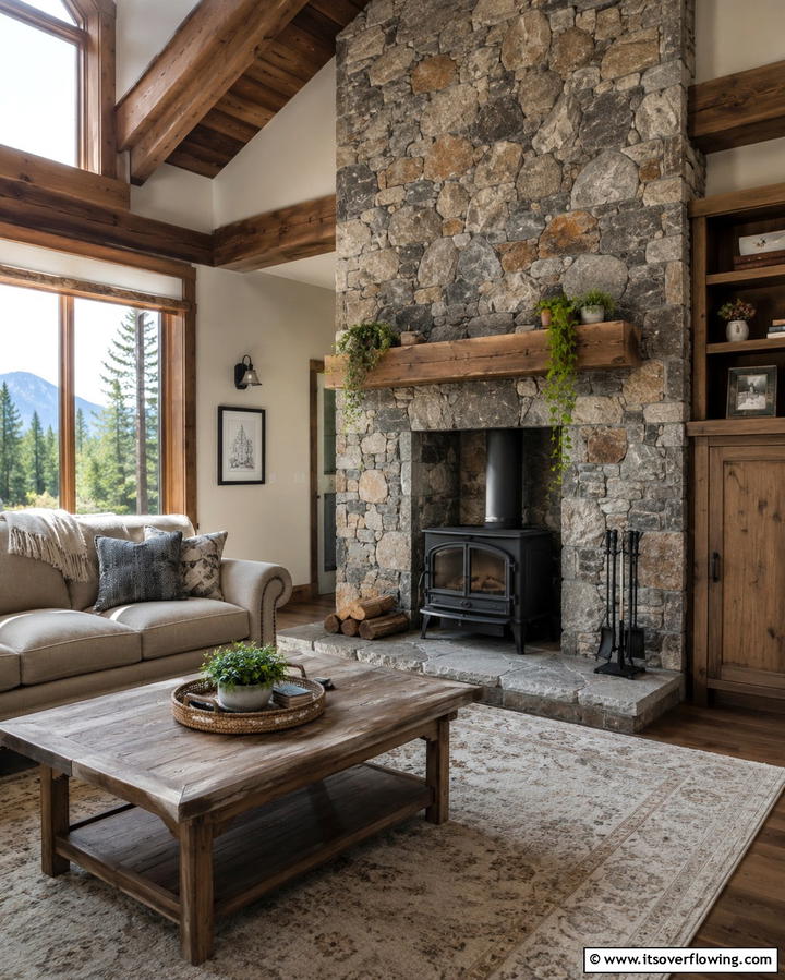 Rustic Stone Surround for a Timeless Look - 30 Cozy Wood Stove Surround Design Inspirations