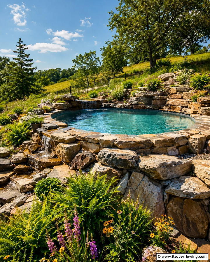 Rustic Stone Surround - 25 Semi Inground Pool Ideas for a Stunning Backyard