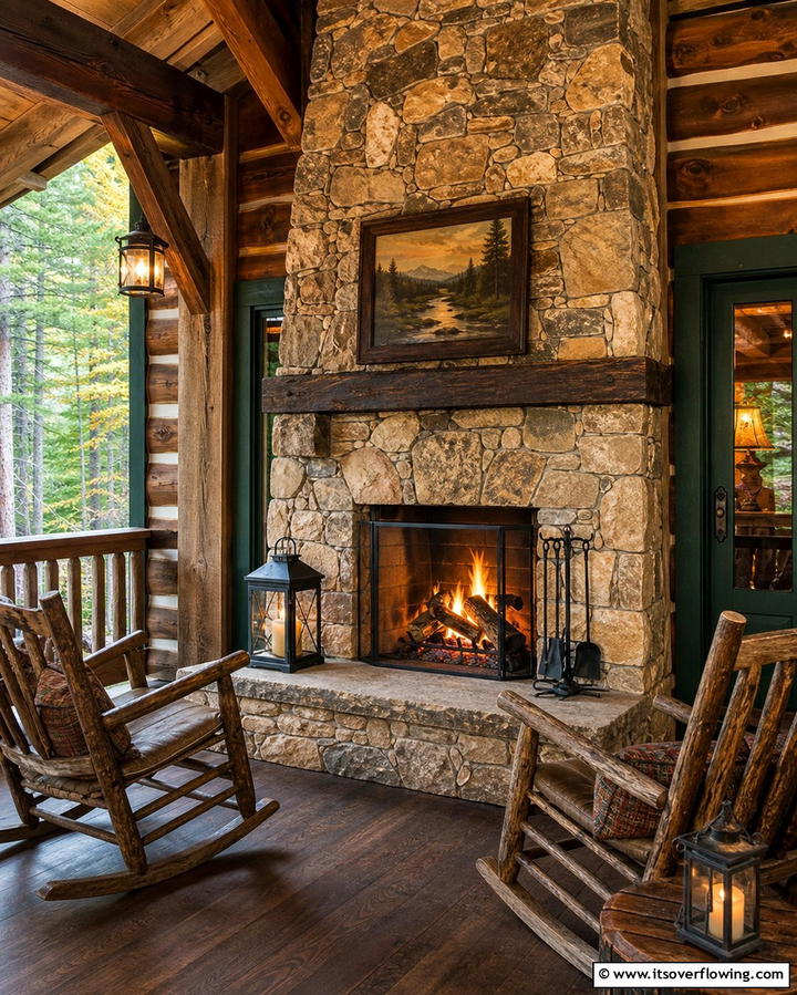 Rustic Stone Surrounds - 25 Porch Fireplace Ideas for Cozy Outdoor Evenings