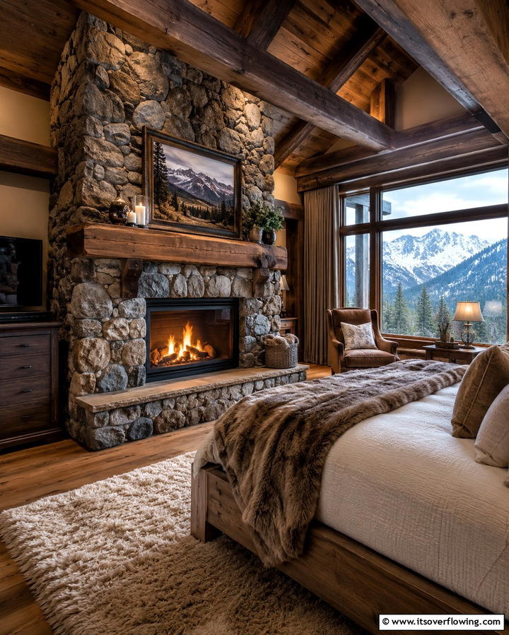 Rustic Stone Surrounds - 30 Bedroom Fireplace Ideas for Cozy Warmth & Ambiance