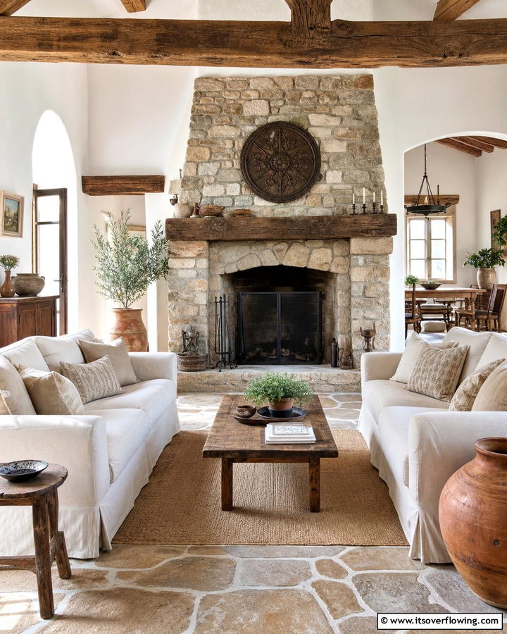 Rustic Stone Surrounds - 20 Mediterranean Fireplace Ideas for a Warm Ambiance