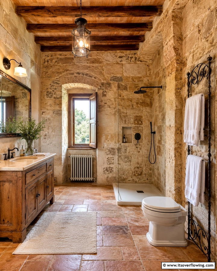 Rustic Stone Walls - 20 Tuscan Bathroom Ideas for a Rustic Retreat