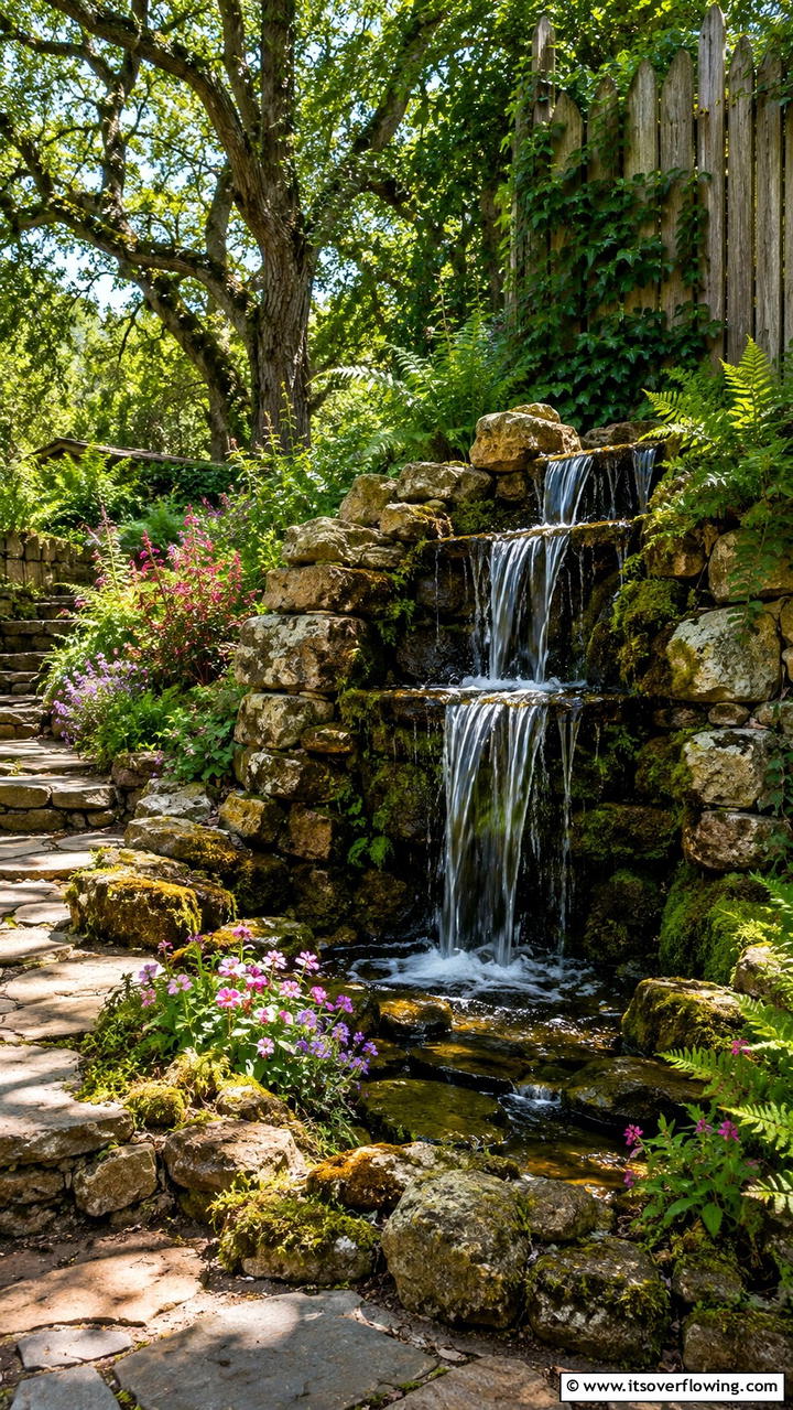 Rustic Stone Waterfall - 21 Water Feature Ideas for Serene Garden Landscaping