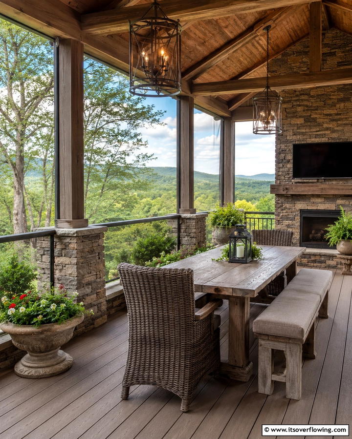 Rustic Stone and Screened Deck - 30 Screened-in Deck Ideas for Bug-Free Outdoor Living