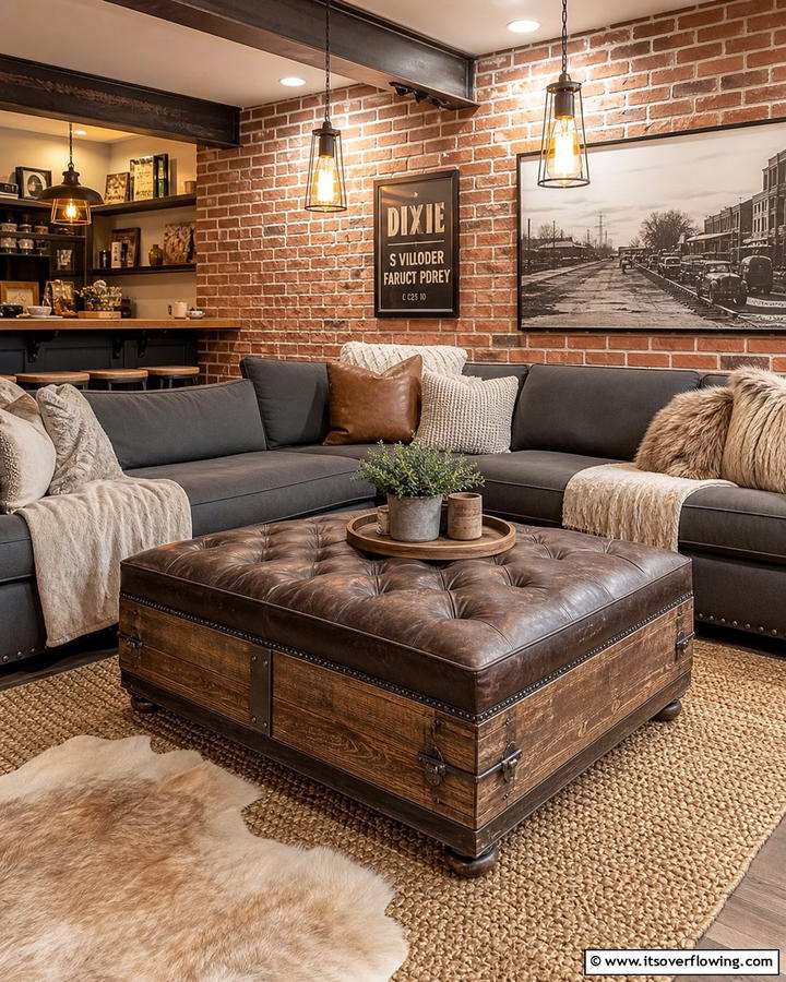 Rustic Storage Ottoman - 30 Basement Furniture Ideas for Functional Living Spaces