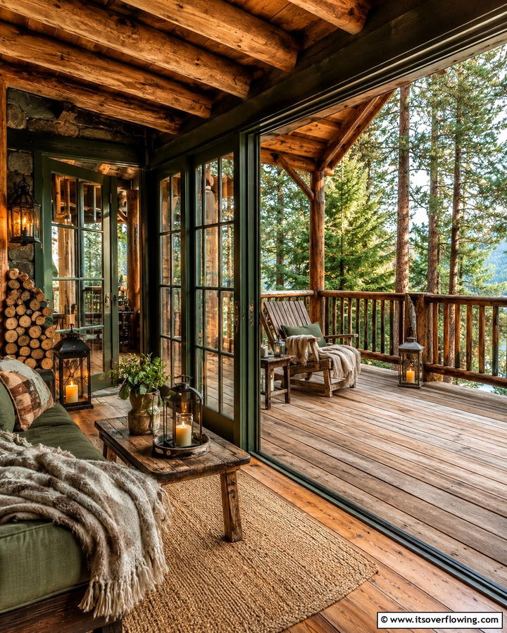 Rustic Sunroom and Wooden Deck - 25 Sunroom and Deck Combo Ideas for Seamless Indoor-Outdoor Living