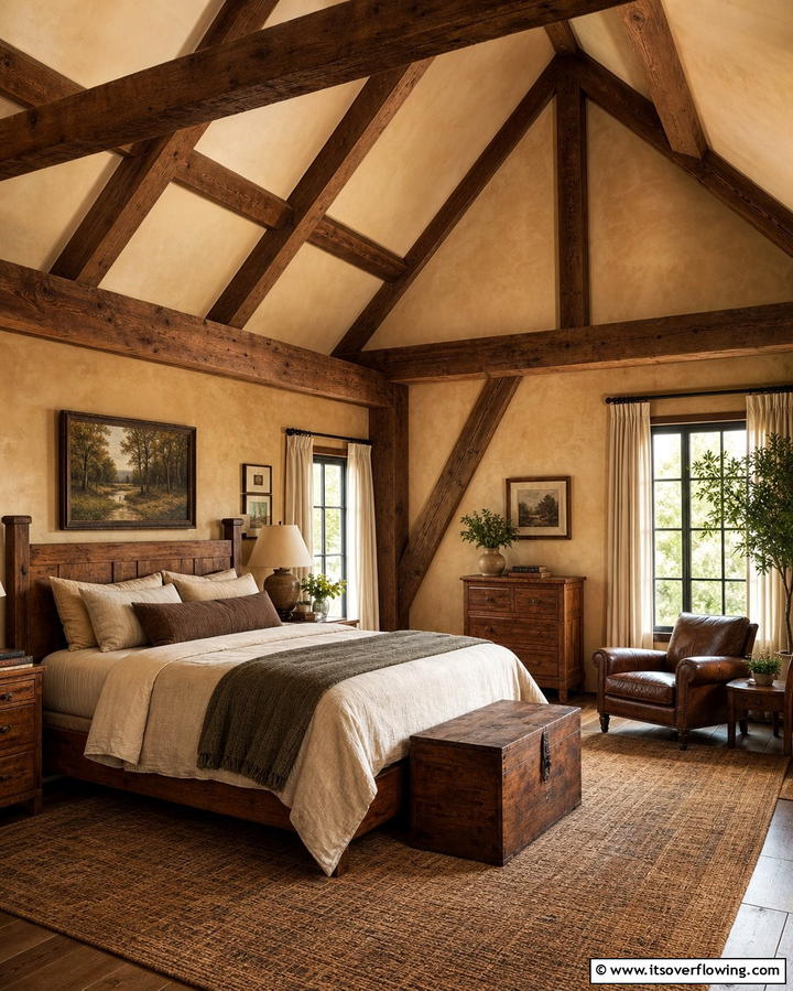 Rustic Tan with Wooden Beams - 25 Tan Bedroom Ideas for a Warm and Cozy Space