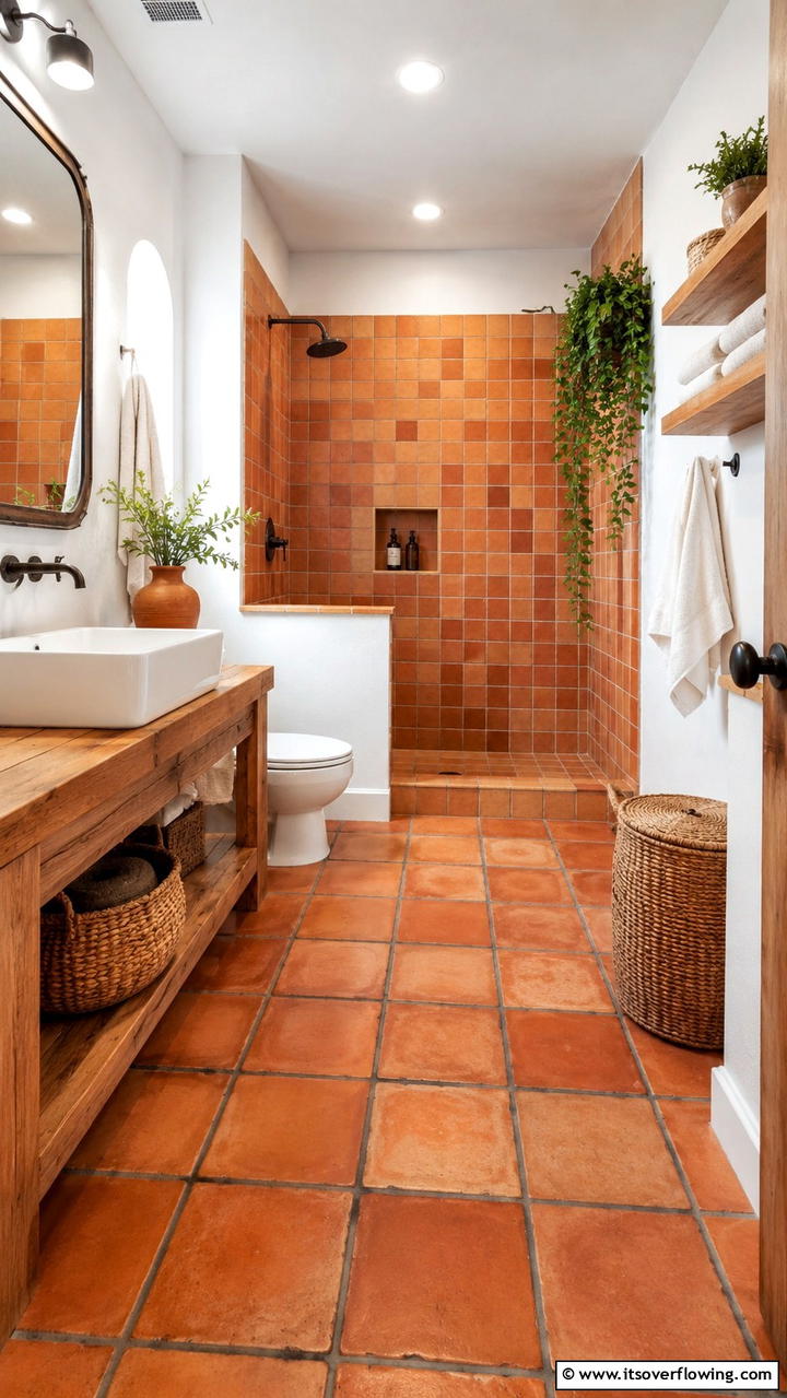 Rustic Terracotta Tiles - 30 Bathroom Tile Ideas to Refresh Your Space with Style