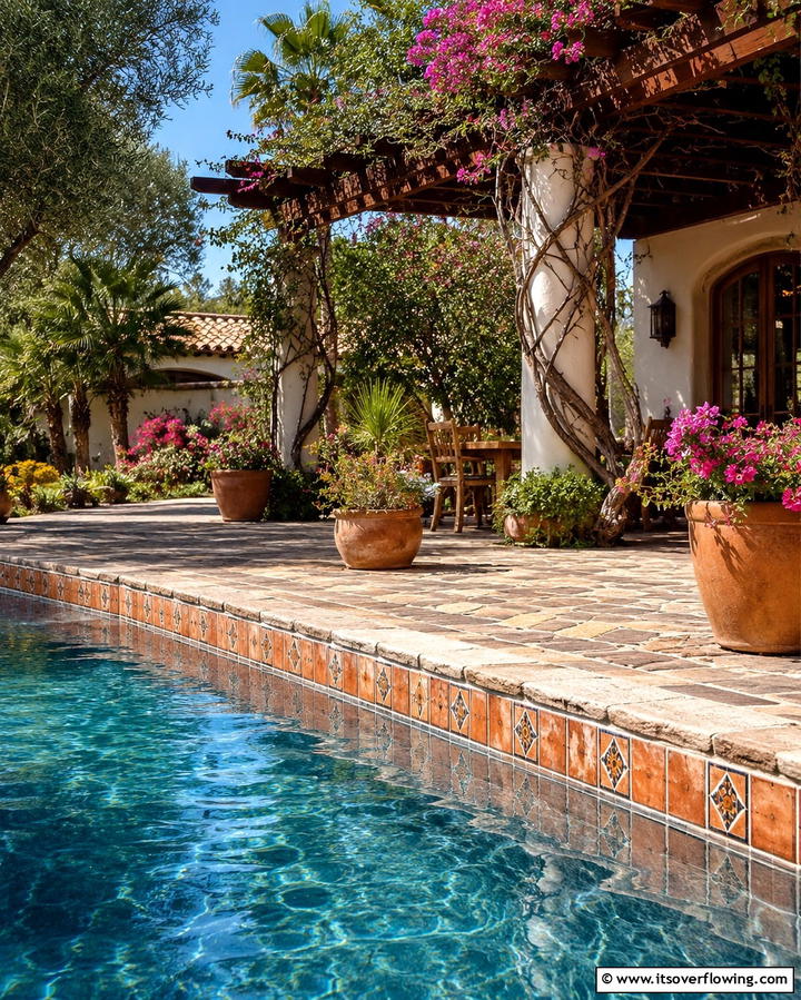 Rustic Terracotta Tiles - 20 Waterline Pool Tile Ideas for a Stunning Backyard Oasis
