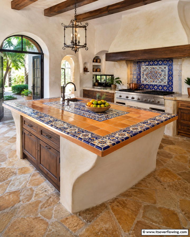 Rustic Tile Inlay - 25 Rustic Kitchen Island Ideas for a Cozy Cooking Space