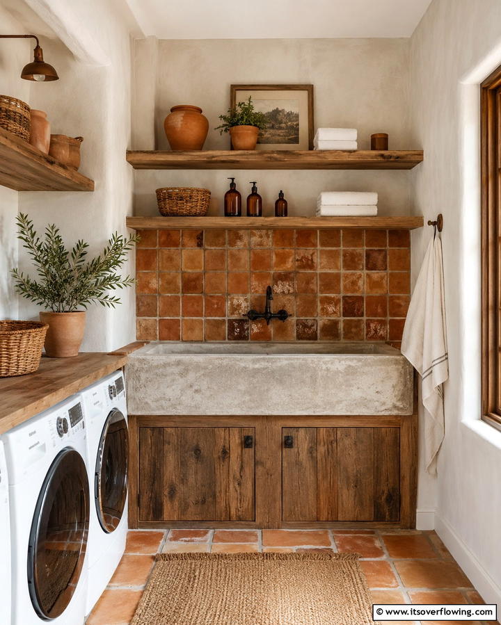 Rustic Tiled Backsplash - 30 Rustic Laundry Room Ideas for Functional Farmhouse Style