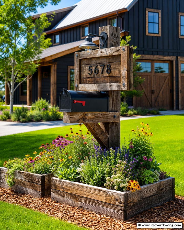 Rustic Timber Accents - 30 Creative Mailbox Landscaping Ideas for Curb Appeal